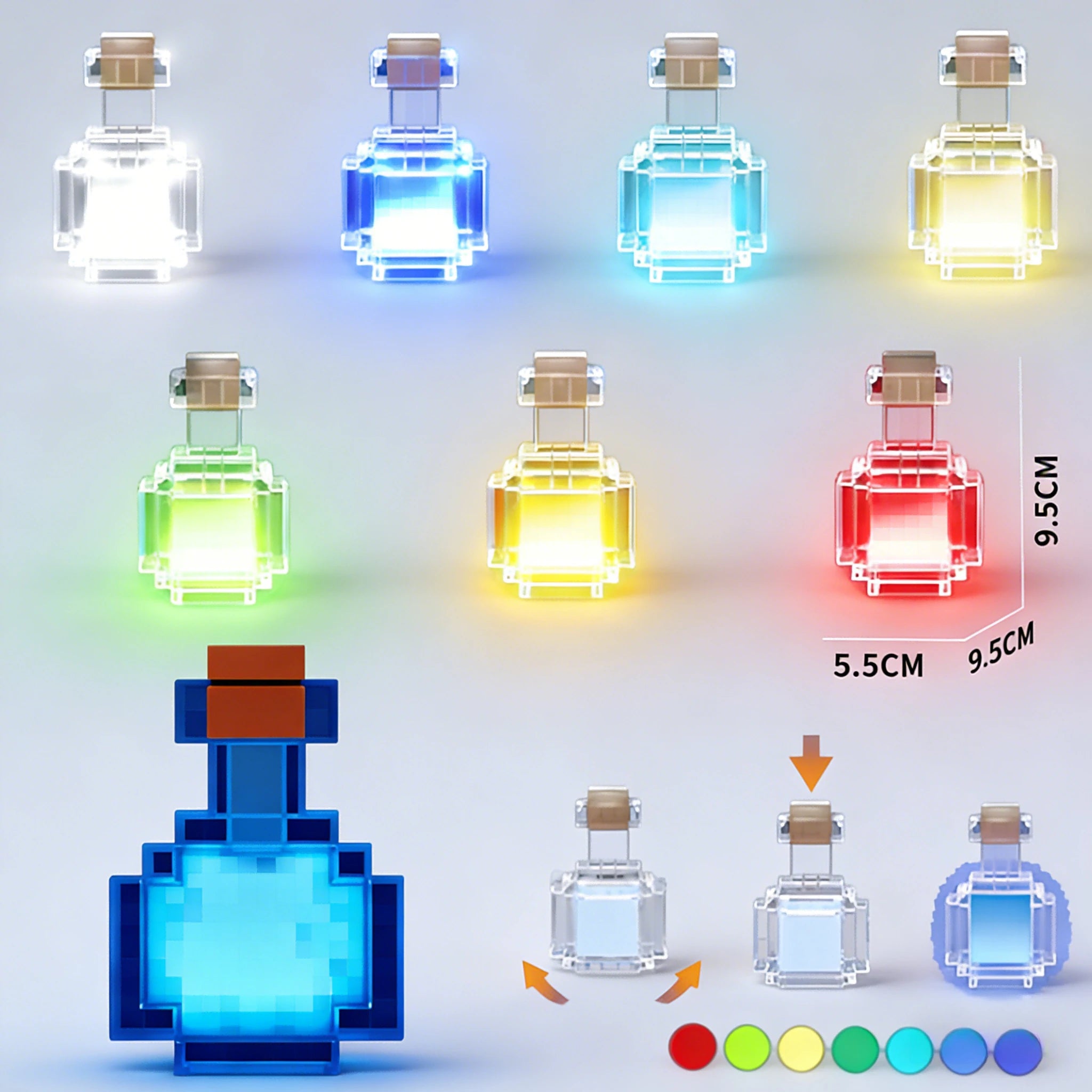 7 Color Changing Medicine Bottle LED Night Light Pixel Wind Peripheral design Toy USB Rechargeable Room Decoration Lamp Gift